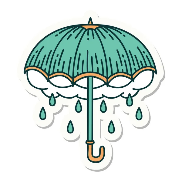 Autocollant Tatouage Dans Style Traditionnel Parapluie Nuage Tempête — Image vectorielle