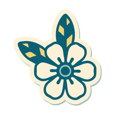 Geleneksel bir çiçek stiliyle dövme çıkartması