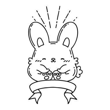 Siyah çizgili parşömen dövmeli mutlu tavşan.