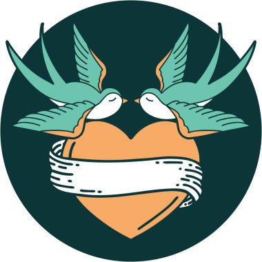 Kırlangıçların ikonik dövme şekli ve sancaklı bir kalp.