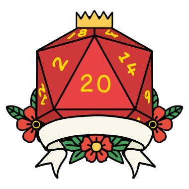 Retro Dövme Biçimi Doğal 20 kritik vuruş D20 zar atma