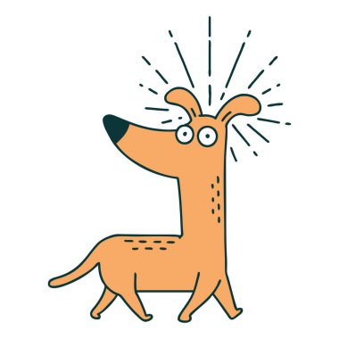 Geleneksel dövme tarzının bir örneği. Şaşırtıcı köpek.