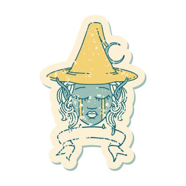 Retro Dövme Biçimi ağlayan elf büyücüsü karakter yüz ve bayrak