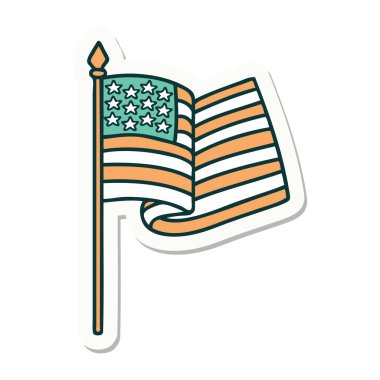 Amerikan bayrağının geleneksel stiliyle dövme çıkartması.