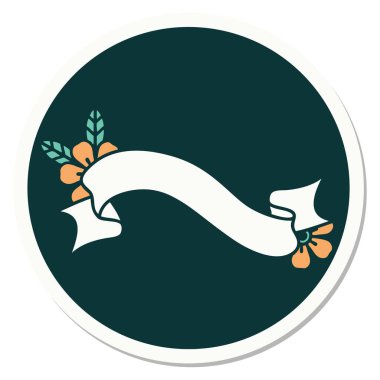 Dövme çıkartması geleneksel bir bayrak ve çiçek stili.