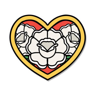 Geleneksel kalp ve çiçek stiliyle dövme çıkartması.