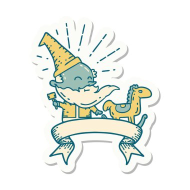 Dövme stili Noel Baba karakterinin çıkartması oyuncak yapıyor.