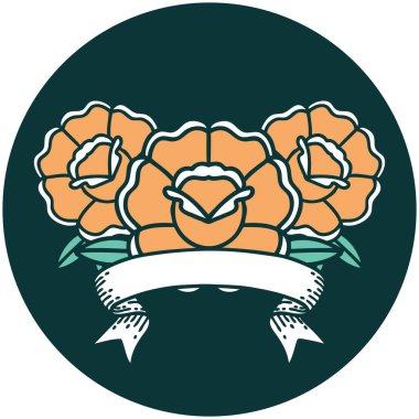 Çiçek buketi pankartıyla dövme biçimi simgesi