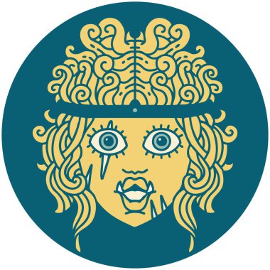 Retro Dövme Tarzı Ork barbar karakter yüzü