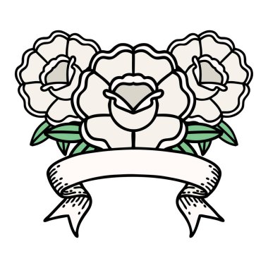 Bir buket çiçeğin bayrağıyla geleneksel dövme.