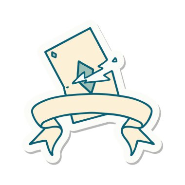 Yırtık bir kartın pankartıyla dövme stili etiketi