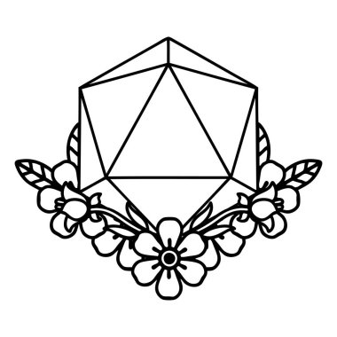 Siyah ve Beyaz Dövme çizim biçimi. Doğal olarak çiçek elementleriyle zar atılır.