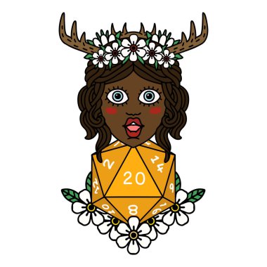 Retro Dövme Tarzı Doğal 20 zarlı İnsan Druid