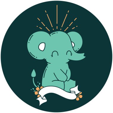 Dövme stili şirin bir fil ikonu