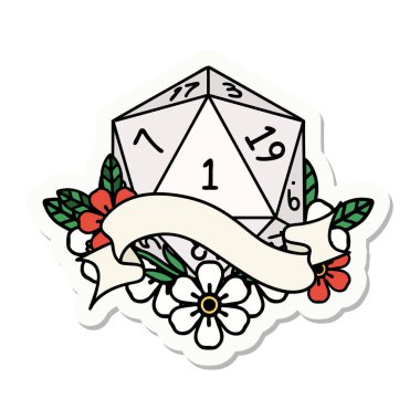 Doğal bir d20 zar çıkartması.