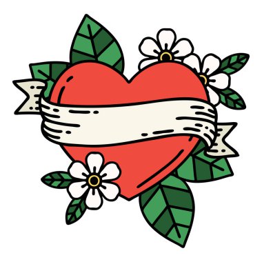 kalp ve bayrak şeklinde geleneksel bir dövme.