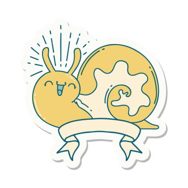 Dövme stili mutlu salyangoz çıkartması.