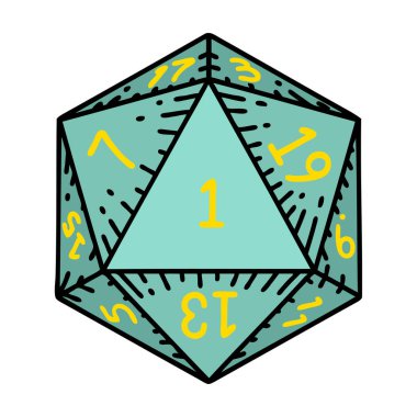 Retro Dövme Biçimi Doğal 1D20 zar atma