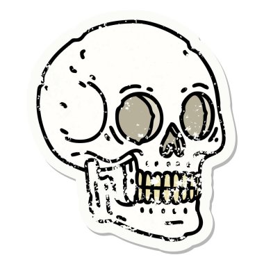 Geleneksel bir kafatası stili dövmesi var.