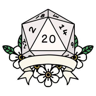 Retro Dövme Biçimi Doğal 20 kritik vuruş D20 zar atma