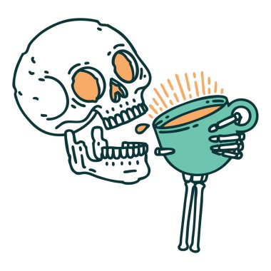 Kahve içen bir kafatasının ikonik dövme görüntüsü