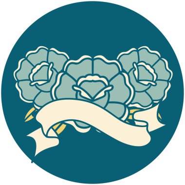 Çiçek buketi pankartıyla dövme biçimi simgesi