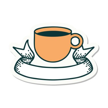 Dövme stili çıkartma ve bir fincan kahve.