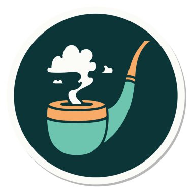 Geleneksel sigara piposu stiliyle dövme çıkartması.