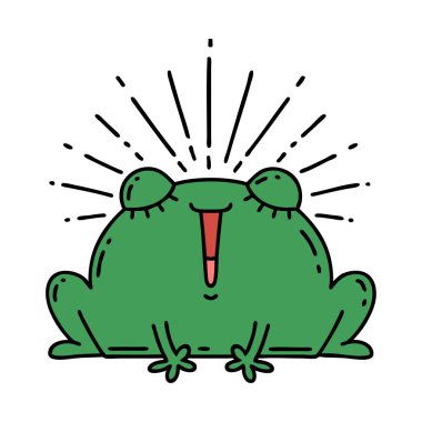 Geleneksel dövme stili mutlu kurbağanın çizimi