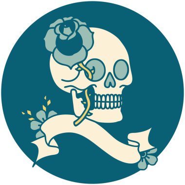 bir kafatası ve gül pankartıyla dövme biçimi simgesi