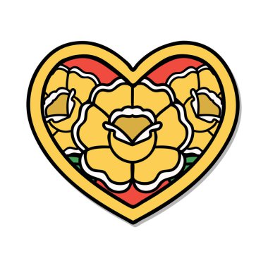 Geleneksel kalp ve çiçek stiliyle dövme çıkartması.