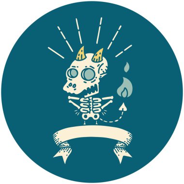 Dövme stili iskelet şeytan karakterinin simgesi