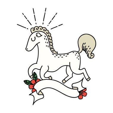 Dövme tarzı hoplayıp zıplayan aygır dövmeli parşömen.