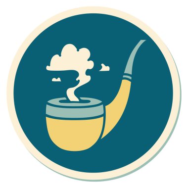 Geleneksel sigara piposu stiliyle dövme çıkartması.