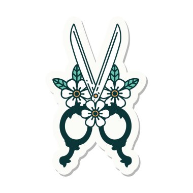 Geleneksel berber makas ve çiçek stili dövme çıkartması