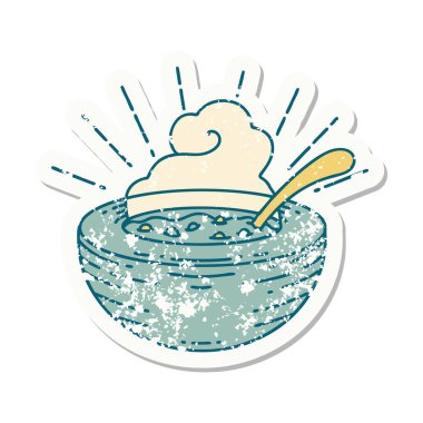 Dövme stili bir çorba kasesinin eski bir çıkartması.