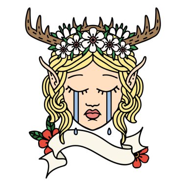 Retro Dövme Tarzı Üzgün Elf Karakter Yüzü