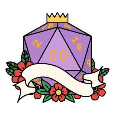 Retro Dövme Biçimi Doğal 20 D20 zar atma