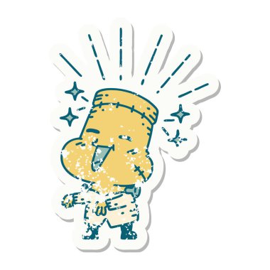 Dövme stili eski bir çıkartma Mutlu cadılar bayramı zombi canavarı