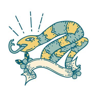 Dövme stili tıslayan yılan dövmeli parşömen.