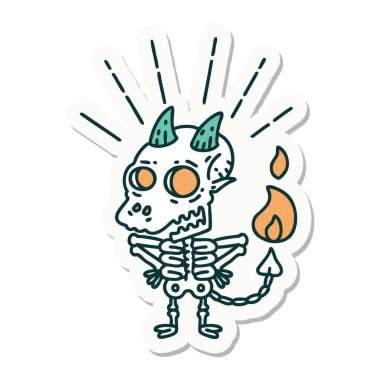 Bir dövme stili iskelet iblis karakterinin çıkartması.