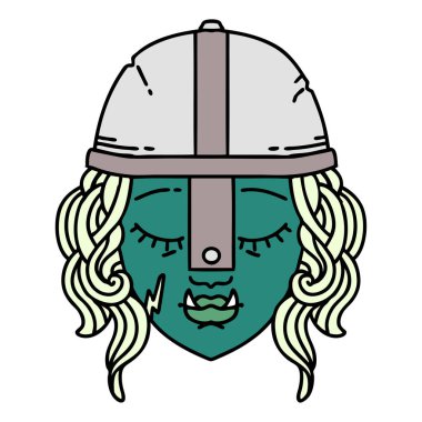 Retro Dövme Biçimli Ork savaşçı yüzü