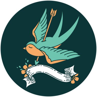 bir kırlangıç sancağıyla ok ile vurulan dövme biçimi simgesi