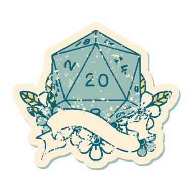 Retro Dövme Biçimi Doğal 20 D20 zar atma