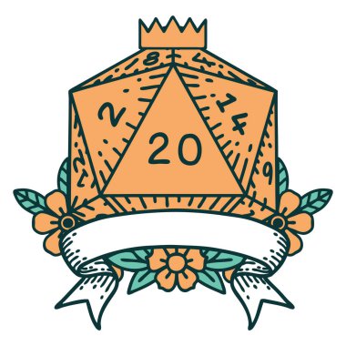 Retro Dövme Biçimi Doğal 20 kritik vuruş D20 zar atma