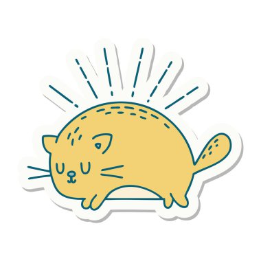 Dövme stili mutlu kedi çıkartması.