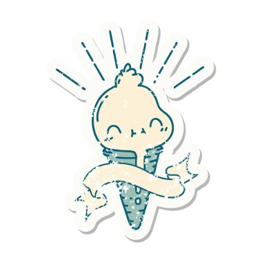 Dövme stili dondurma karakterinin eski bir çıkartması.