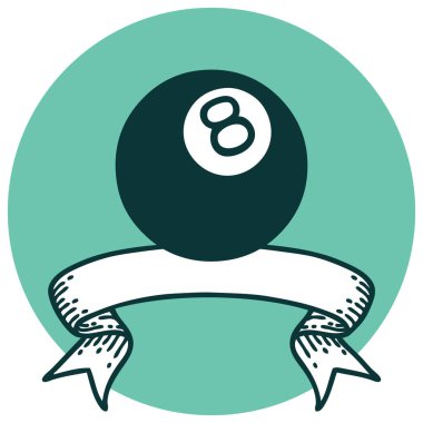 Tattoo style icon with banner of 8 ball vector