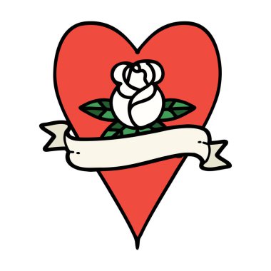 Geleneksel kalp şeklinde dövme gül ve bayrak 