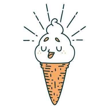 Geleneksel dövmeli dondurma karakterinin çizimi